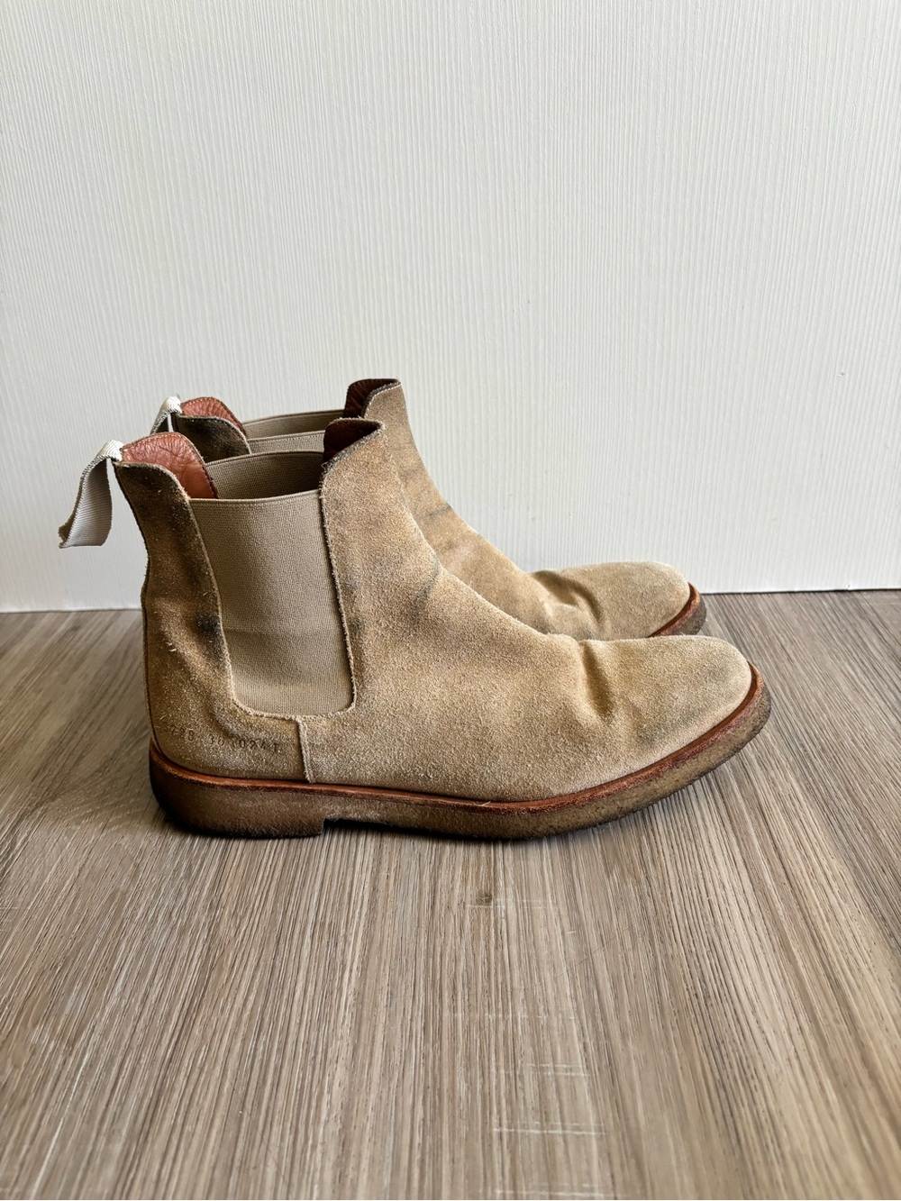 Woman by Common Projects Women's Tan Suede Chelsea Boots Size 38 EU/ 8 US
